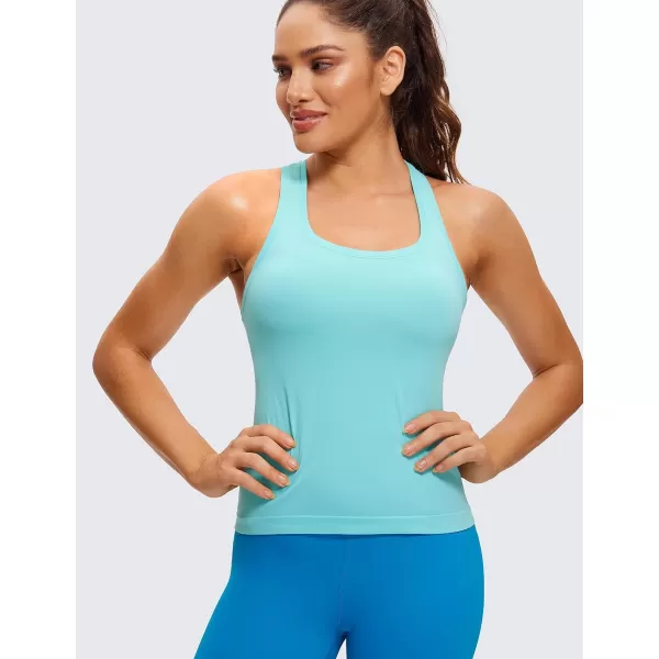 CRZ YOGA Seamless Tank Top for Women Racerback Sleeveless Workout Tops Athletic Scoop Neck Running Yoga ShirtsTurquoise