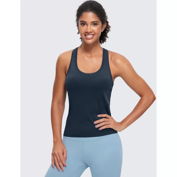 CRZ YOGA Seamless Tank Top for Women Racerback Sleeveless Workout Tops Athletic Scoop Neck Running Yoga ShirtsTwilight Blue