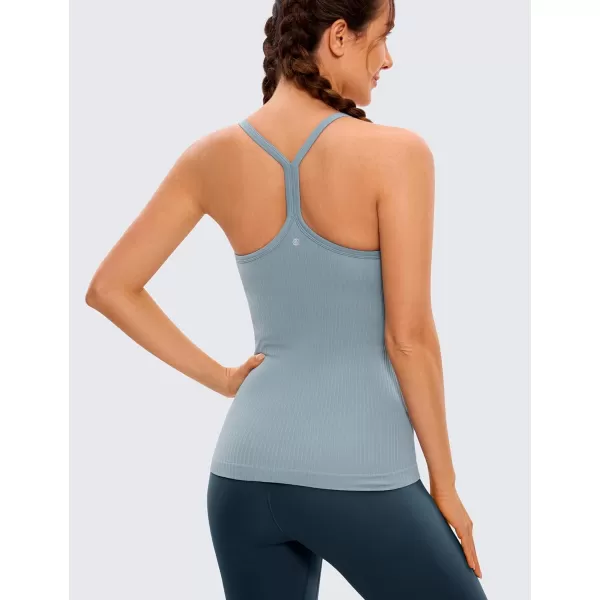 CRZ YOGA Seamless Workout Tank Tops for Women Racerback Athletic Camisole Sports Shirts with Built in BraCambric Blue