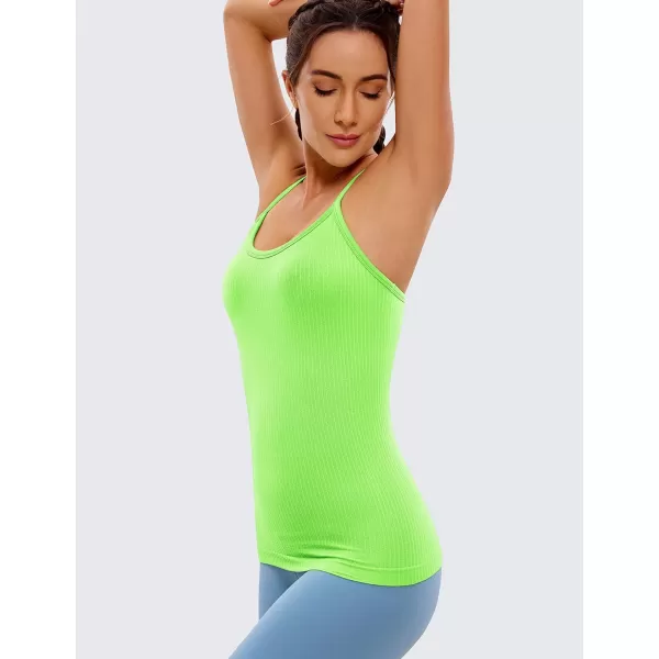 CRZ YOGA Seamless Workout Tank Tops for Women Racerback Athletic Camisole Sports Shirts with Built in BraGreen Glow