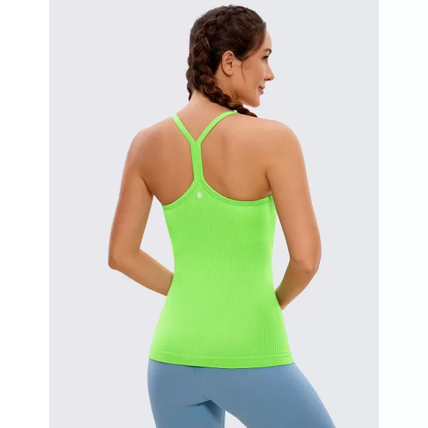 CRZ YOGA Seamless Workout Tank Tops for Women Racerback Athletic Camisole Sports Shirts with Built in BraGreen Glow