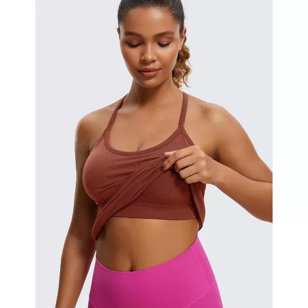 CRZ YOGA Seamless Workout Tank Tops for Women Racerback Athletic Camisole Sports Shirts with Built in BraJujube Brown