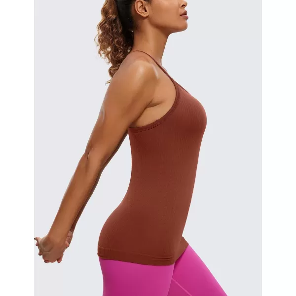 CRZ YOGA Seamless Workout Tank Tops for Women Racerback Athletic Camisole Sports Shirts with Built in BraJujube Brown