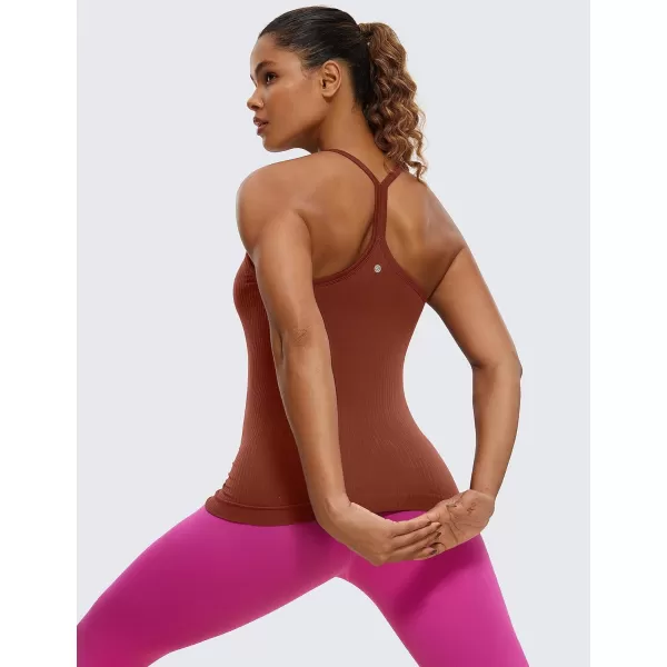 CRZ YOGA Seamless Workout Tank Tops for Women Racerback Athletic Camisole Sports Shirts with Built in BraJujube Brown