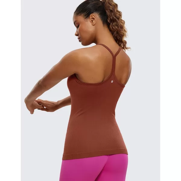 CRZ YOGA Seamless Workout Tank Tops for Women Racerback Athletic Camisole Sports Shirts with Built in BraJujube Brown