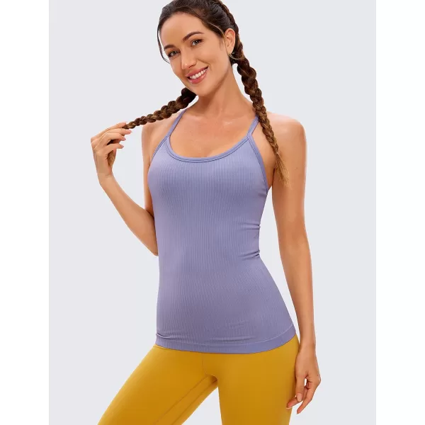 CRZ YOGA Seamless Workout Tank Tops for Women Racerback Athletic Camisole Sports Shirts with Built in BraLavender Mist