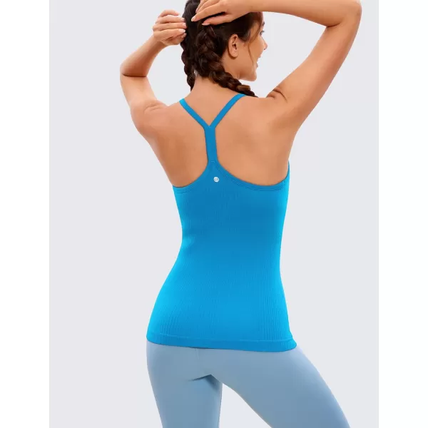 CRZ YOGA Seamless Workout Tank Tops for Women Racerback Athletic Camisole Sports Shirts with Built in BraMadagascar Blue