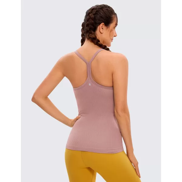 CRZ YOGA Seamless Workout Tank Tops for Women Racerback Athletic Camisole Sports Shirts with Built in BraRose Fragrant Purple