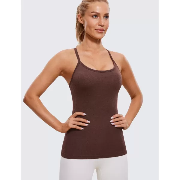 CRZ YOGA Seamless Workout Tank Tops for Women Racerback Athletic Camisole Sports Shirts with Built in BraTaupe Heather