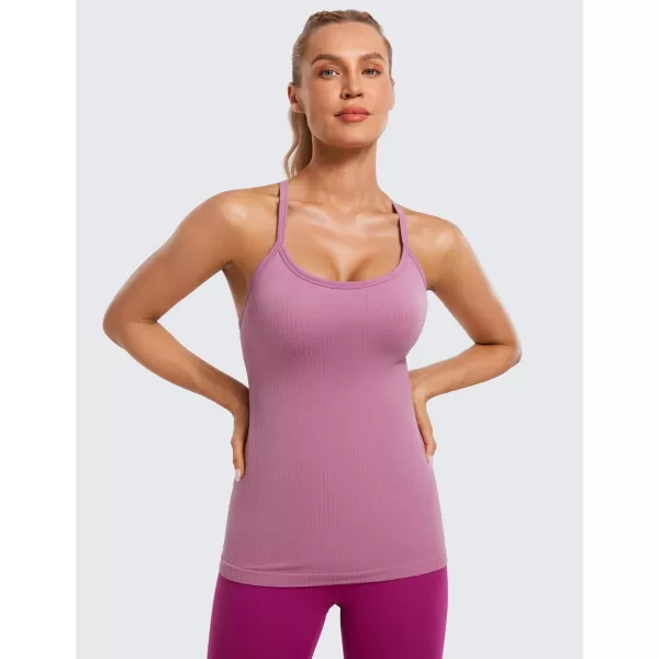 CRZ YOGA Seamless Workout Tank Tops for Women Racerback Athletic Camisole Sports Shirts with Built in BraVelvet Dust