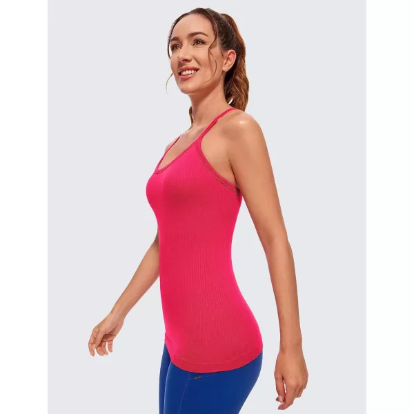 CRZ YOGA Seamless Workout Tank Tops for Women Racerback Athletic Camisole Sports Shirts with Built in BraViva Magenta