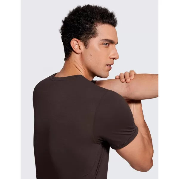 CRZ YOGA Short Sleeve Shirts for Men Quick Dry Workout Classic Fit TShirt Casual Daily Comfy Tee TopsHot Fudge Brown