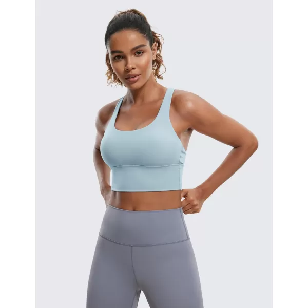 CRZ YOGA Strappy Longline Sports Bras for Women  Wirefree Padded Criss Cross Yoga Bras Cropped Tank TopsCambric Blue