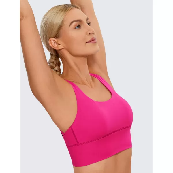 CRZ YOGA Strappy Longline Sports Bras for Women  Wirefree Padded Criss Cross Yoga Bras Cropped Tank TopsGranita Pink