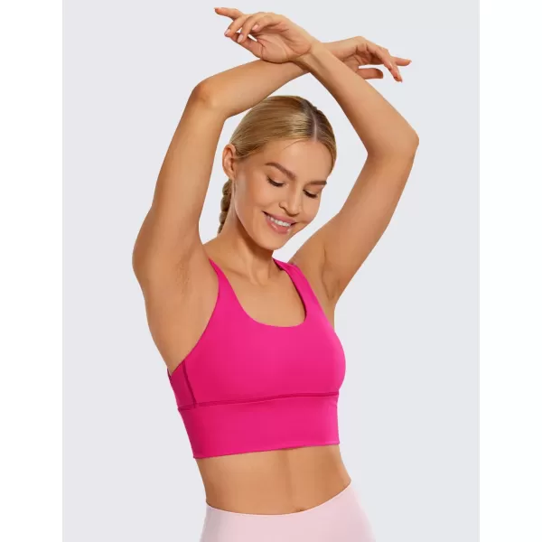 CRZ YOGA Strappy Longline Sports Bras for Women  Wirefree Padded Criss Cross Yoga Bras Cropped Tank TopsGranita Pink