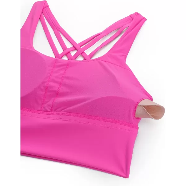 CRZ YOGA Strappy Longline Sports Bras for Women  Wirefree Padded Criss Cross Yoga Bras Cropped Tank TopsNeonlight Purple