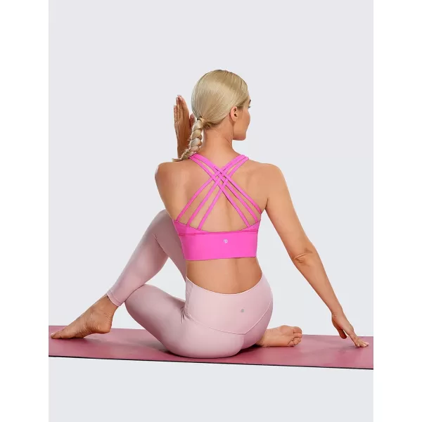 CRZ YOGA Strappy Longline Sports Bras for Women  Wirefree Padded Criss Cross Yoga Bras Cropped Tank TopsNeonlight Purple