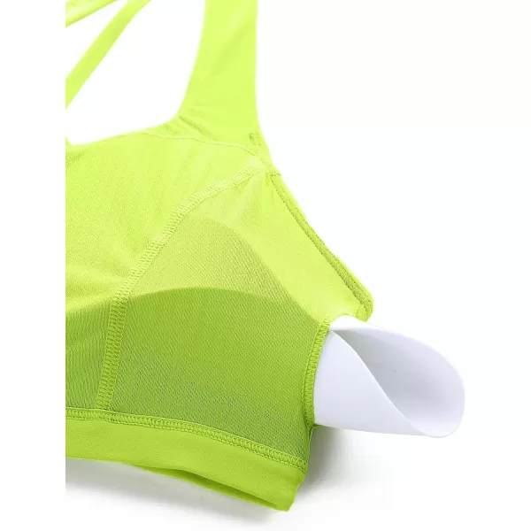 CRZ YOGA Strappy V Neck Sports Bras for Women  Criss Cross Back Wireless Padded Workout Yoga BraChartreuse