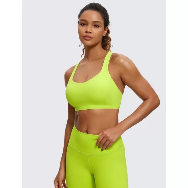 CRZ YOGA Strappy V Neck Sports Bras for Women  Criss Cross Back Wireless Padded Workout Yoga BraChartreuse