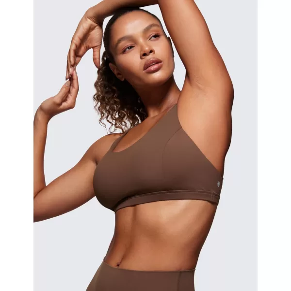 CRZ YOGA Strappy V Neck Sports Bras for Women  Criss Cross Back Wireless Padded Workout Yoga BraCoffee Brown