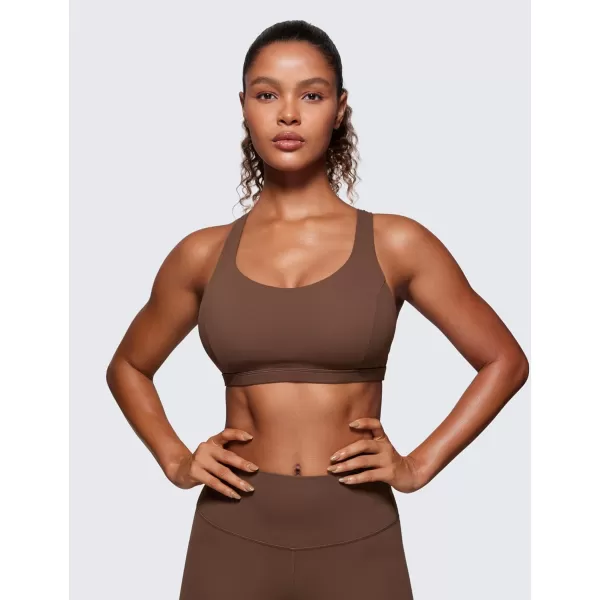 CRZ YOGA Strappy V Neck Sports Bras for Women  Criss Cross Back Wireless Padded Workout Yoga BraCoffee Brown