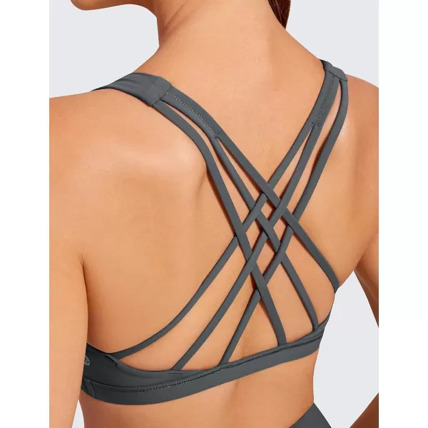 CRZ YOGA Strappy V Neck Sports Bras for Women  Criss Cross Back Wireless Padded Workout Yoga BraDark Carbon