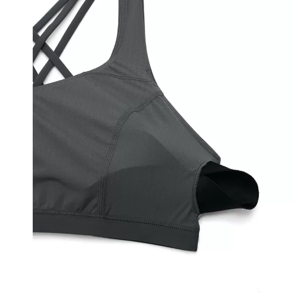 CRZ YOGA Strappy V Neck Sports Bras for Women  Criss Cross Back Wireless Padded Workout Yoga BraDark Carbon