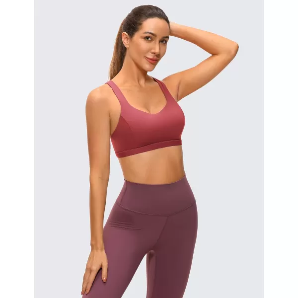 CRZ YOGA Strappy V Neck Sports Bras for Women  Criss Cross Back Wireless Padded Workout Yoga BraDeep Wine