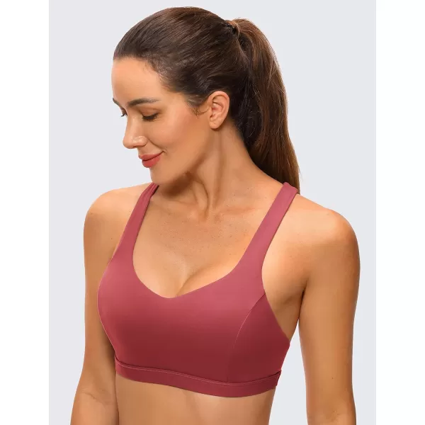 CRZ YOGA Strappy V Neck Sports Bras for Women  Criss Cross Back Wireless Padded Workout Yoga BraDeep Wine