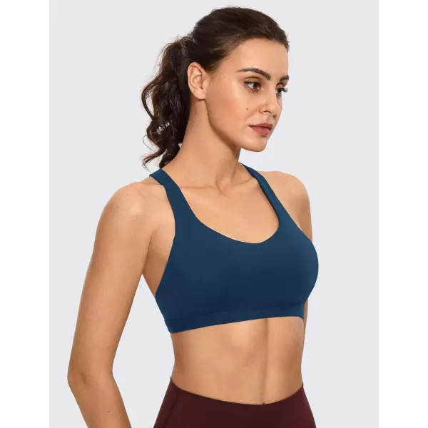 CRZ YOGA Strappy V Neck Sports Bras for Women  Criss Cross Back Wireless Padded Workout Yoga BraFrench Navy