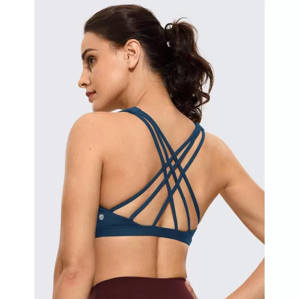 CRZ YOGA Strappy V Neck Sports Bras for Women  Criss Cross Back Wireless Padded Workout Yoga BraFrench Navy