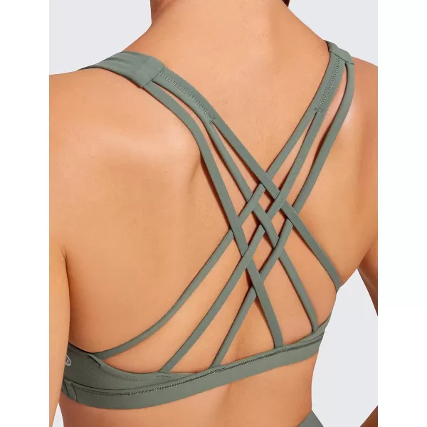 CRZ YOGA Strappy V Neck Sports Bras for Women  Criss Cross Back Wireless Padded Workout Yoga BraGrey Sage