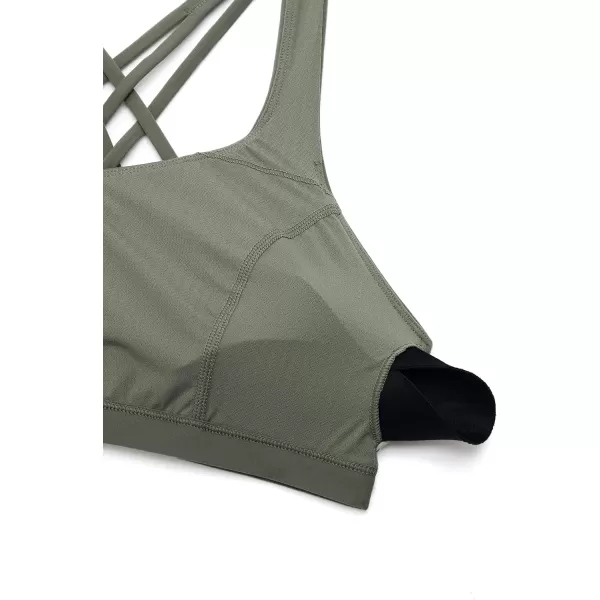 CRZ YOGA Strappy V Neck Sports Bras for Women  Criss Cross Back Wireless Padded Workout Yoga BraGrey Sage