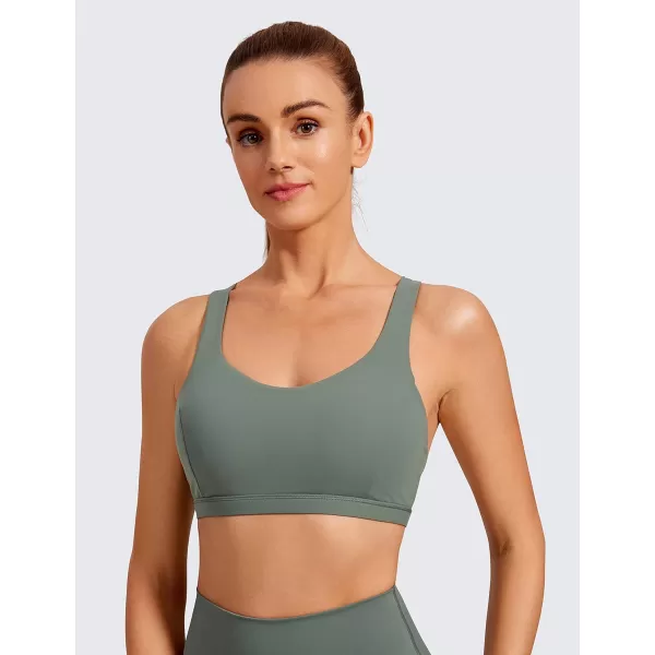 CRZ YOGA Strappy V Neck Sports Bras for Women  Criss Cross Back Wireless Padded Workout Yoga BraGrey Sage