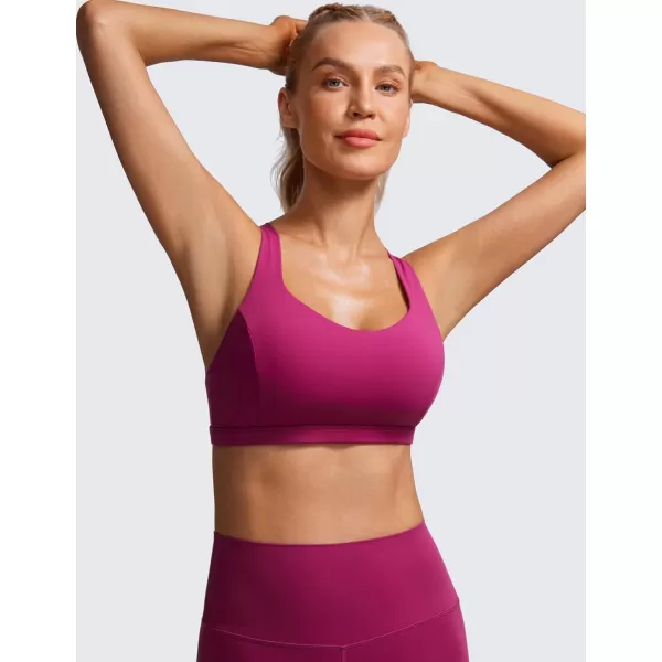 CRZ YOGA Strappy V Neck Sports Bras for Women  Criss Cross Back Wireless Padded Workout Yoga BraMagenta Purple