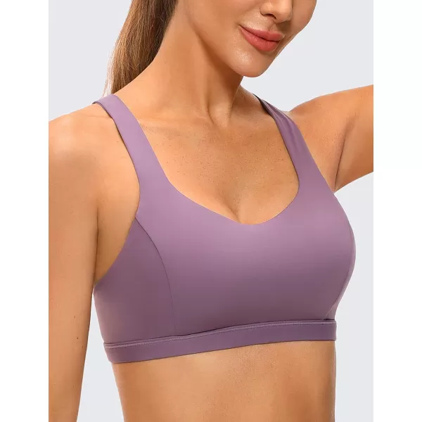 CRZ YOGA Strappy V Neck Sports Bras for Women  Criss Cross Back Wireless Padded Workout Yoga BraMatt Purple