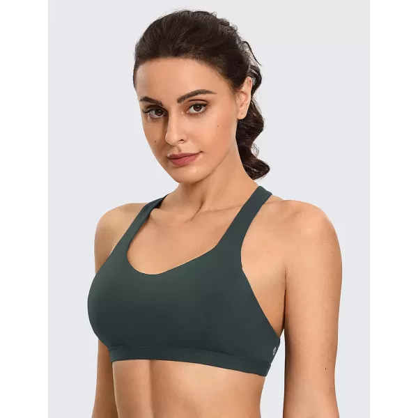 CRZ YOGA Strappy V Neck Sports Bras for Women  Criss Cross Back Wireless Padded Workout Yoga BraMelanite