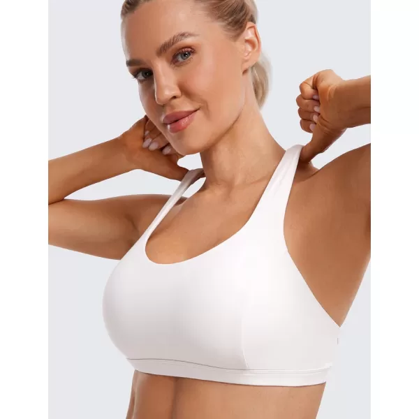 CRZ YOGA Strappy V Neck Sports Bras for Women  Criss Cross Back Wireless Padded Workout Yoga BraMilky White Bone