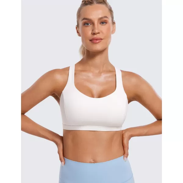 CRZ YOGA Strappy V Neck Sports Bras for Women  Criss Cross Back Wireless Padded Workout Yoga BraMilky White Bone