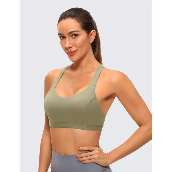 CRZ YOGA Strappy V Neck Sports Bras for Women  Criss Cross Back Wireless Padded Workout Yoga BraMountain Olive Green