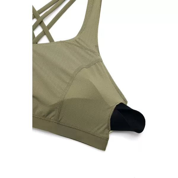 CRZ YOGA Strappy V Neck Sports Bras for Women  Criss Cross Back Wireless Padded Workout Yoga BraMountain Olive Green