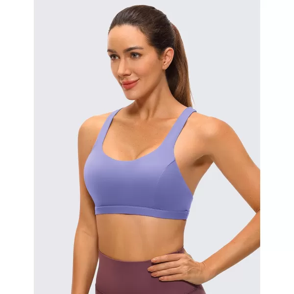 CRZ YOGA Strappy V Neck Sports Bras for Women  Criss Cross Back Wireless Padded Workout Yoga BraMystic Violet