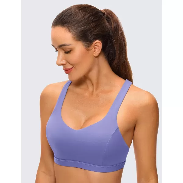 CRZ YOGA Strappy V Neck Sports Bras for Women  Criss Cross Back Wireless Padded Workout Yoga BraMystic Violet