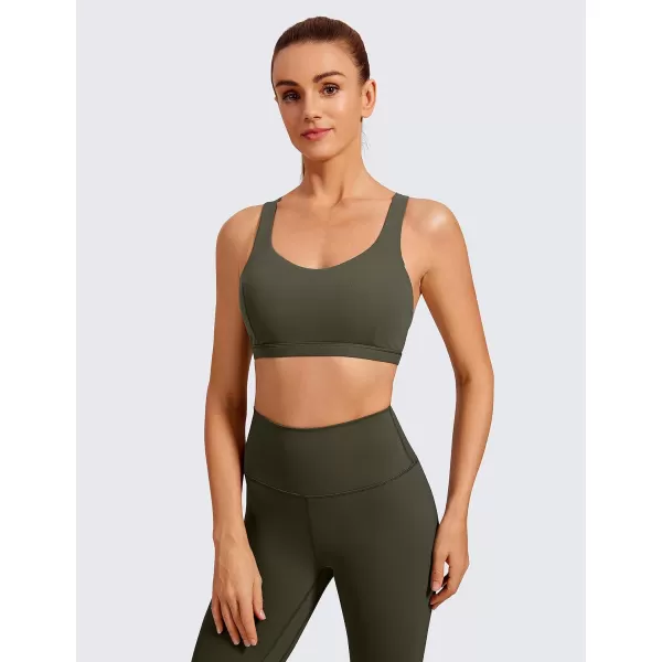 CRZ YOGA Strappy V Neck Sports Bras for Women  Criss Cross Back Wireless Padded Workout Yoga BraOlive Green