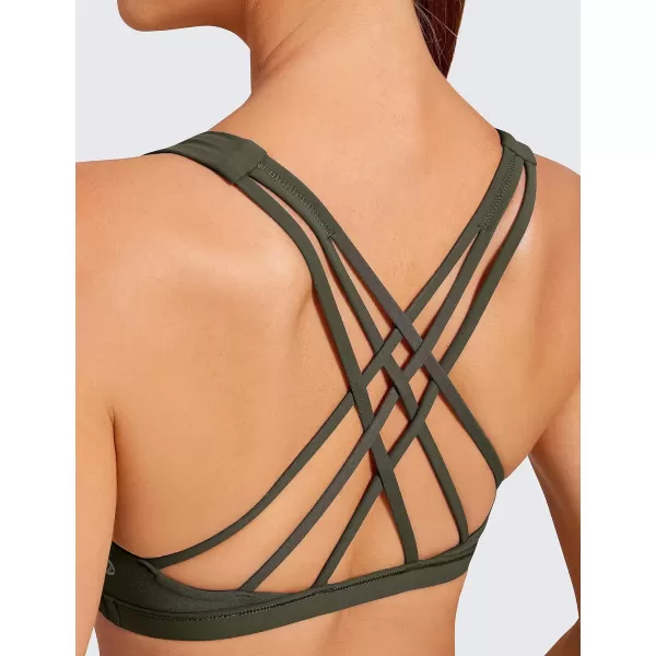 CRZ YOGA Strappy V Neck Sports Bras for Women  Criss Cross Back Wireless Padded Workout Yoga BraOlive Green