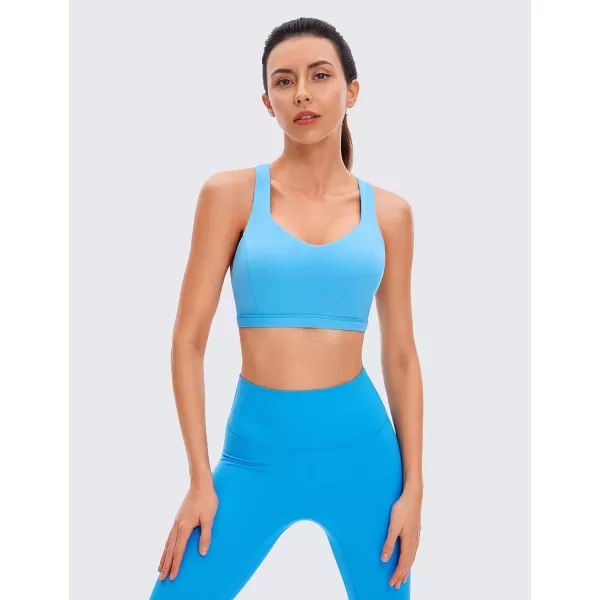 CRZ YOGA Strappy V Neck Sports Bras for Women  Criss Cross Back Wireless Padded Workout Yoga BraSerenity Blue