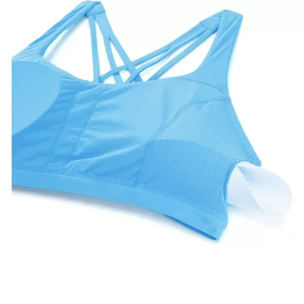 CRZ YOGA Strappy V Neck Sports Bras for Women  Criss Cross Back Wireless Padded Workout Yoga BraSerenity Blue