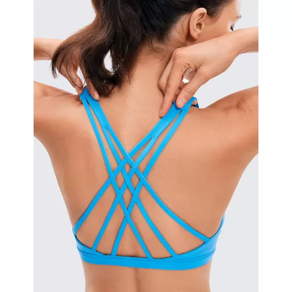 CRZ YOGA Strappy V Neck Sports Bras for Women  Criss Cross Back Wireless Padded Workout Yoga BraSerenity Blue