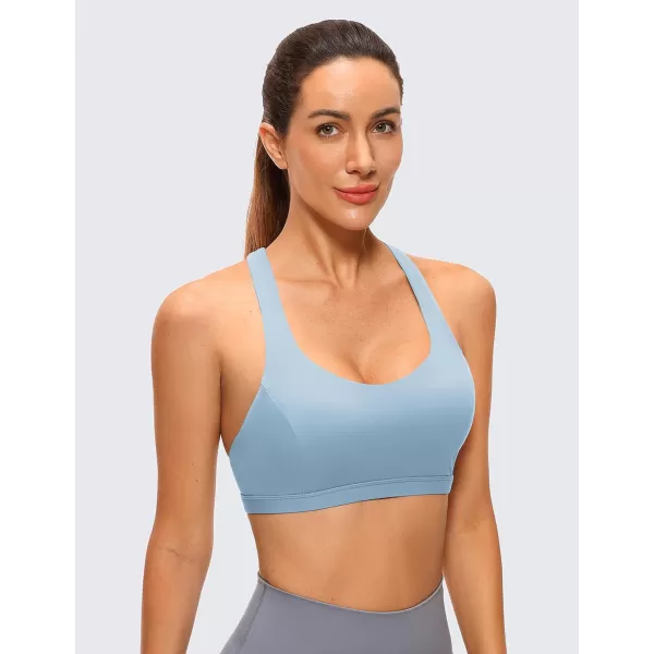 CRZ YOGA Strappy V Neck Sports Bras for Women  Criss Cross Back Wireless Padded Workout Yoga BraThe Breeze Blue