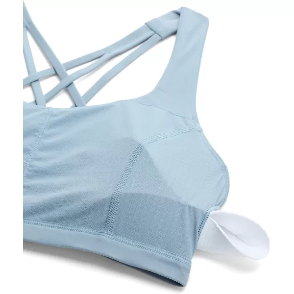 CRZ YOGA Strappy V Neck Sports Bras for Women  Criss Cross Back Wireless Padded Workout Yoga BraThe Breeze Blue